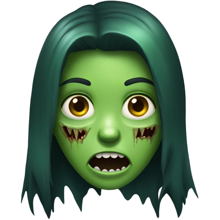 Green Zombie brunette long hair girl with mouth open horror  emoji