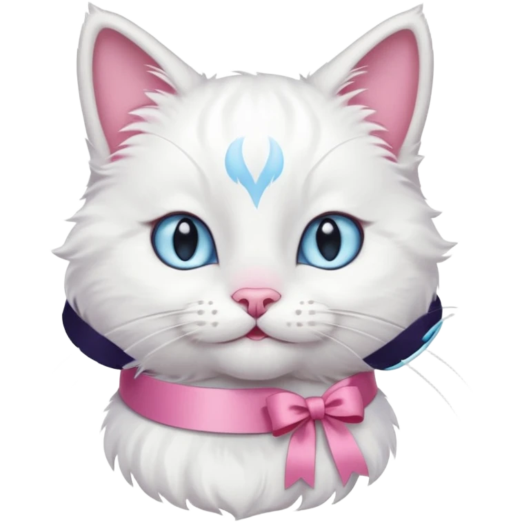 Head of a white cat, smiling, with a loose ribbon on top of its head
 emoji