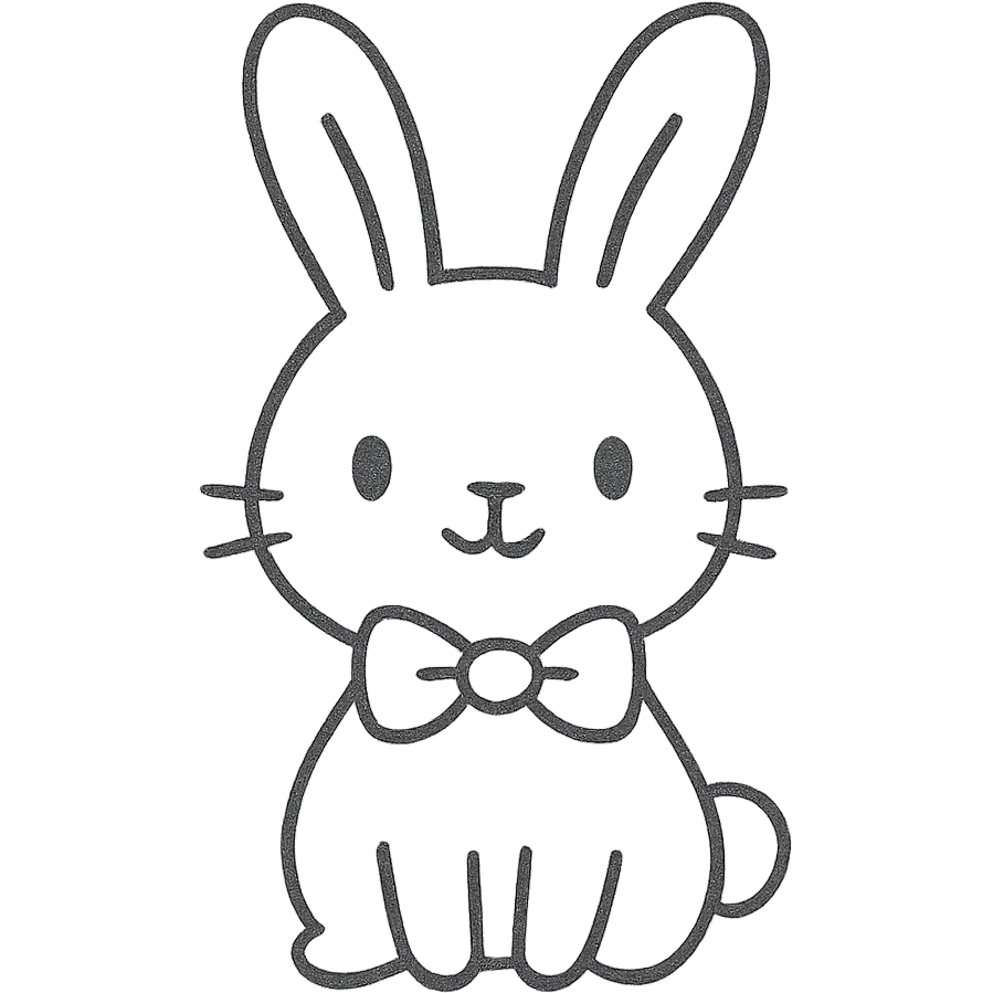 hand-drawn outlined sketch of a cute bunny with a bow tie, no color, simple lines, icon style emoji