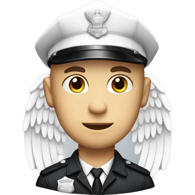 A White Police man bald with cap with Big ANGEL WINGS emoji