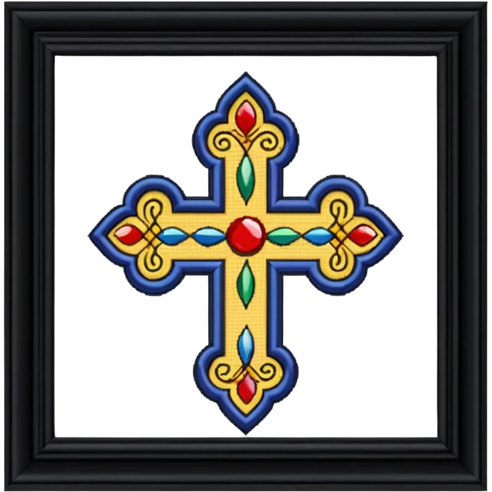 Framed cross-stitch emoji