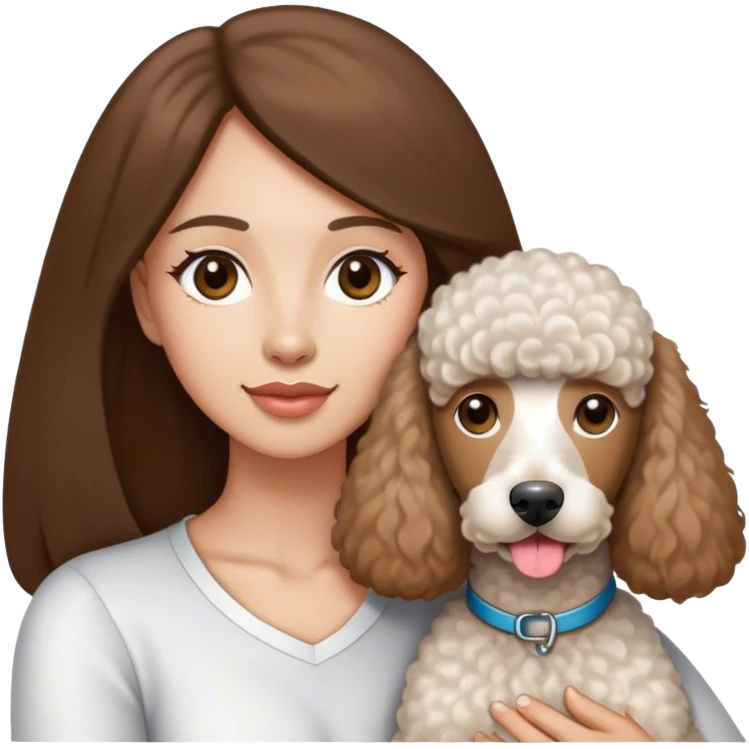 Long straight brown hair brown eyes beautiful women and white standard poodle you're holding emoji