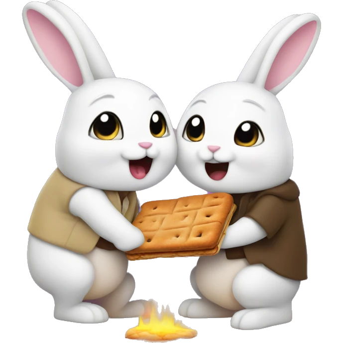 2 bunnies being huged by a smore emoji