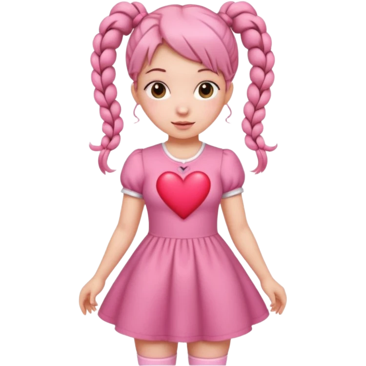 Her hair is in pigtails and her pubic hair is shaped like a heart.  She has wide hips emoji