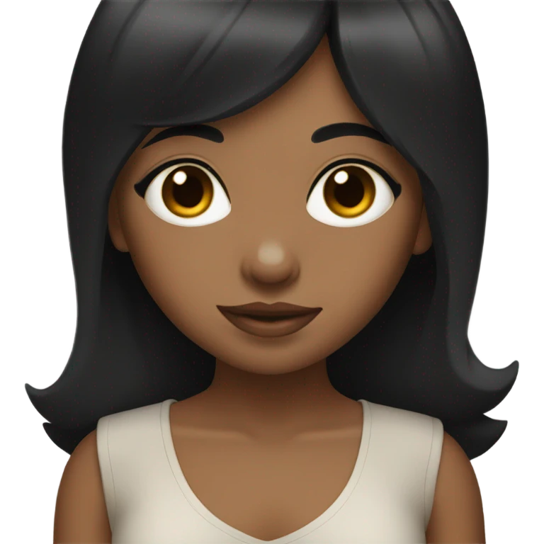brown girl with short bangs and black hair, young emoji