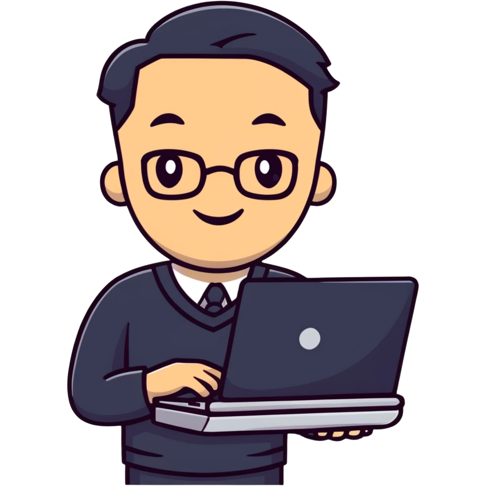 male teacher holding a laptop, teaching online emoji