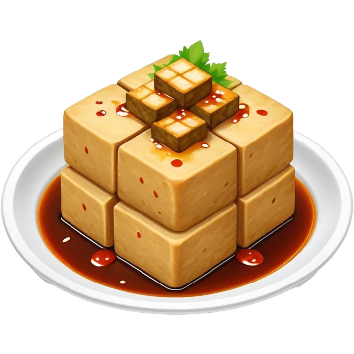 Changsha stinky tofu with dark appearance and sauce, simplified emoji style with bold outlines and bright colors, cartoon style Hunan specialty street food emoji