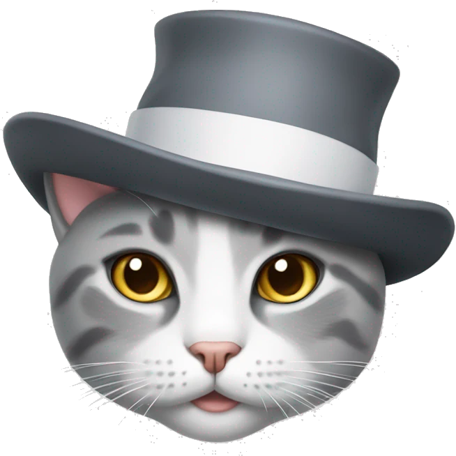 grey and white cat with a hat emoji