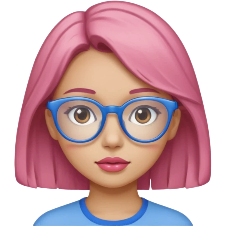 A girl with peach skin, brown eyes, blue glasses, pink lips, and light brown hair. emoji