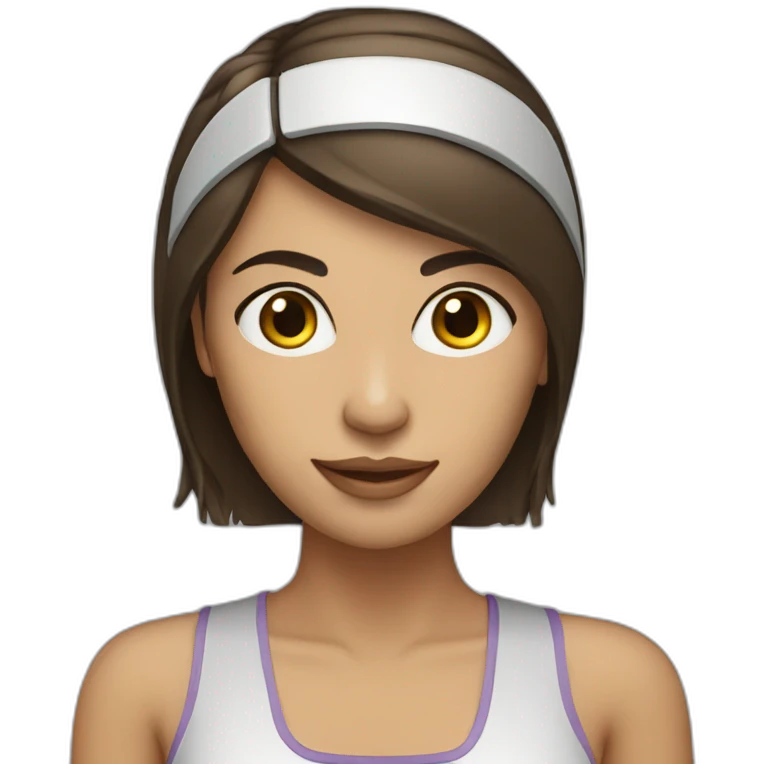 middle length straight hair brunette woman with headband and computer emoji