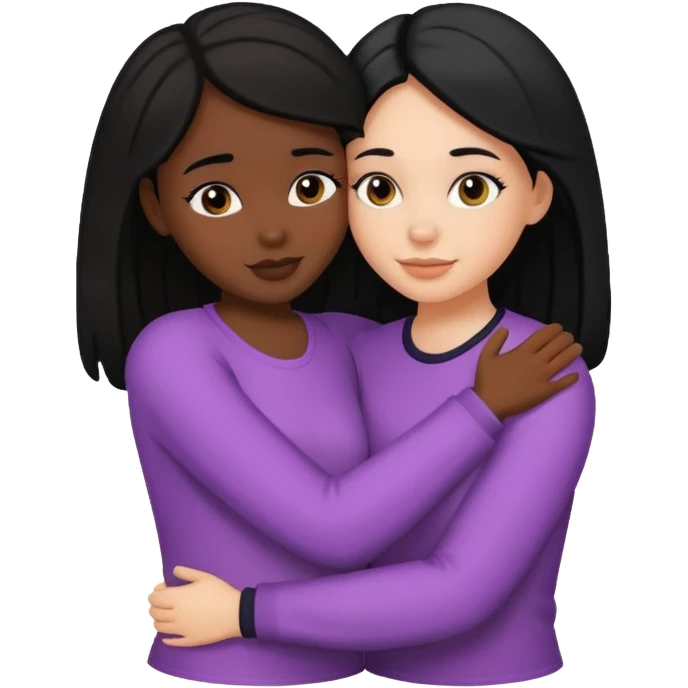 Two best friends hugging, one black girl and one white girl with black hair emoji