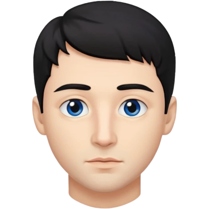 Man. With black hair. Hairstyle texture krop. The skin is beige. One eye is brown, the other is blue. The lips are not big. Beautiful nose. emoji