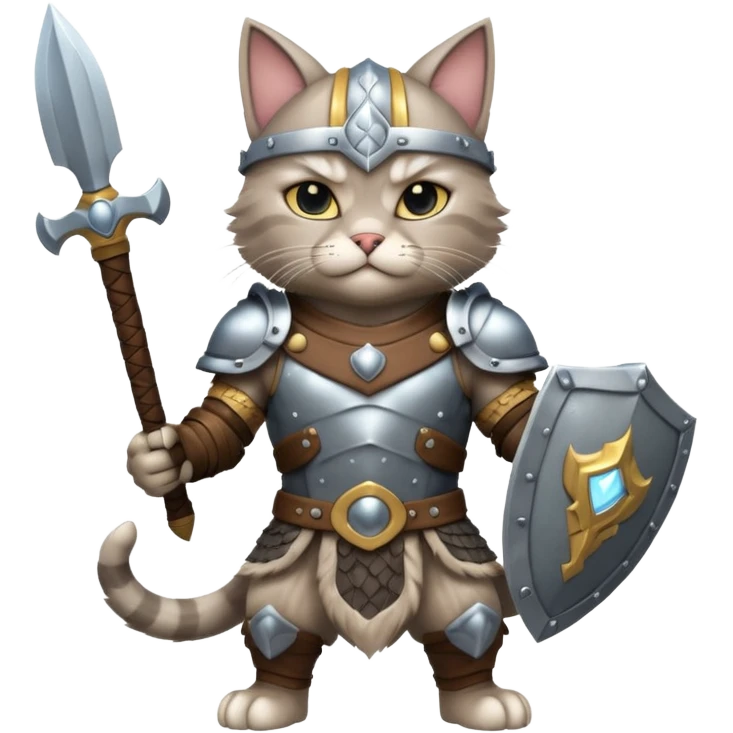 valorous Viking cat in Valhalla, detailed armor, heroic pose, glowing sky emoji