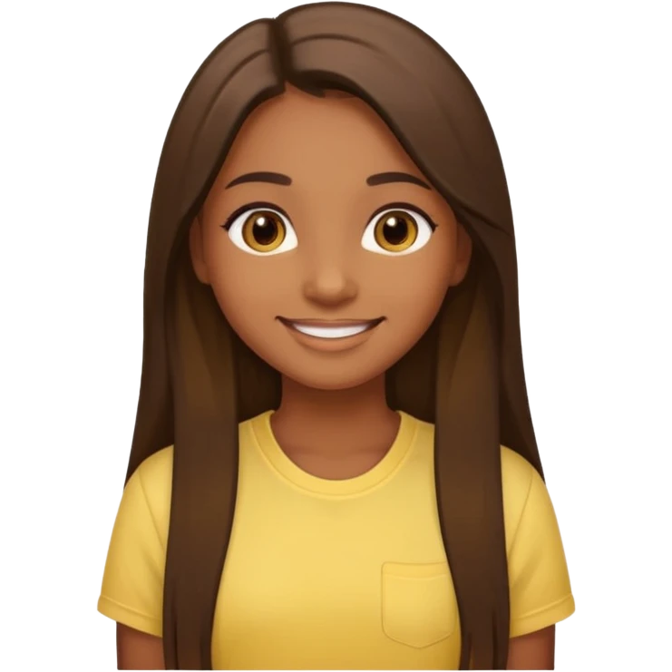  a brown skin girl with brown straight long hair with brown eyes with a light yellow shirt emoji