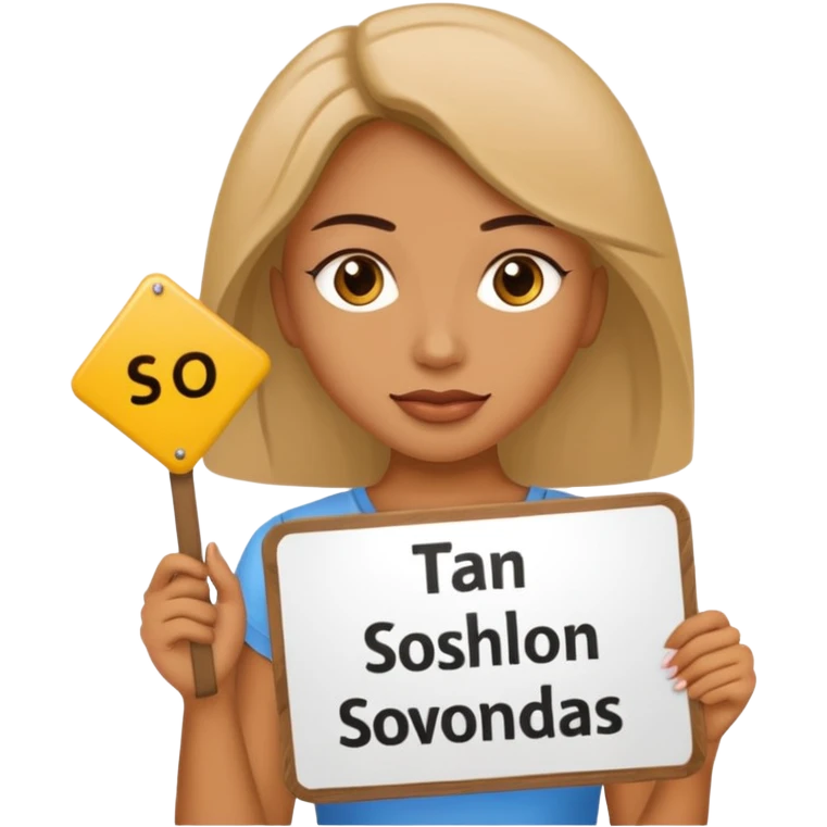 women with a sign with "Sosholondas" on it emoji