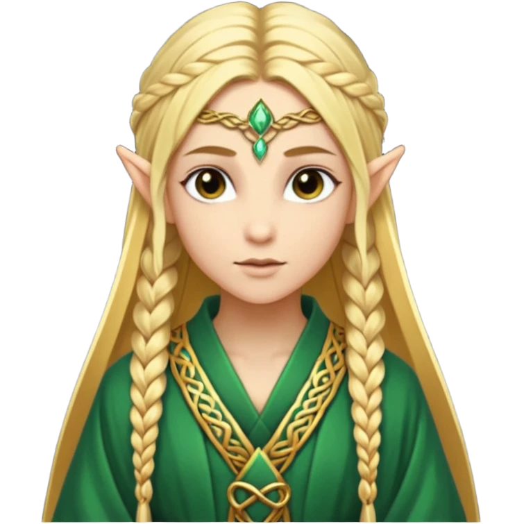mystic elf, long golden braid, glowing runes on robe emoji