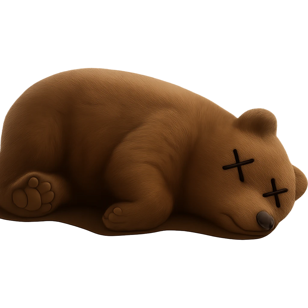 Add cartoon X's over the eyes to indicate the bear is dead, keep the rest realistic. Remove the background. Maintain a realistic style with the cartoon X's detail on the eyes as the main edit. emoji
