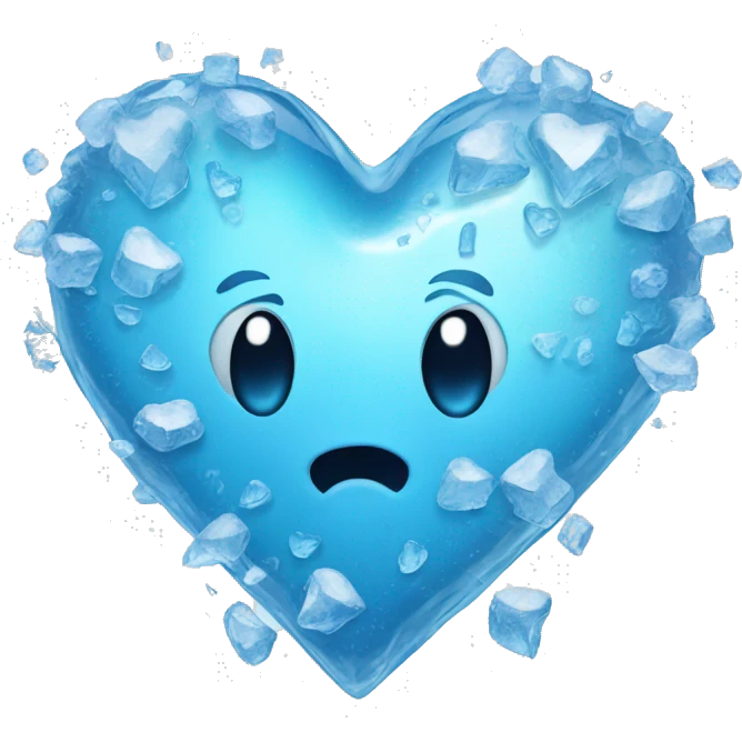 A blue heart frozen in ice with small pieces of ice a little bit cracked  emoji