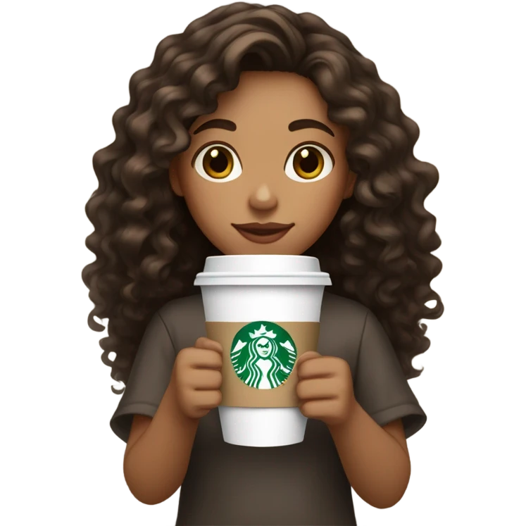 Girl with light tan skin/ dark curly long hair with Starbucks  emoji