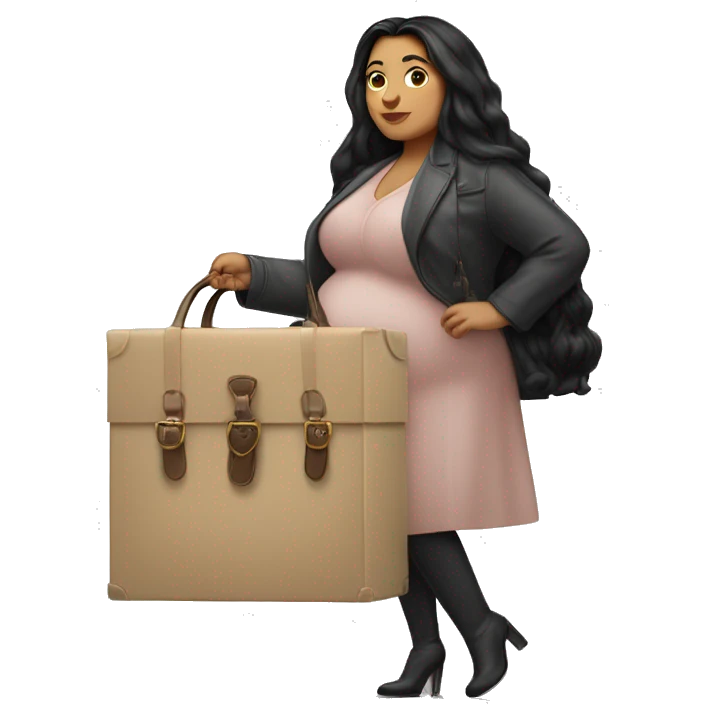 Fat woman with long black hair carrying a dior saddle bag an a box emoji