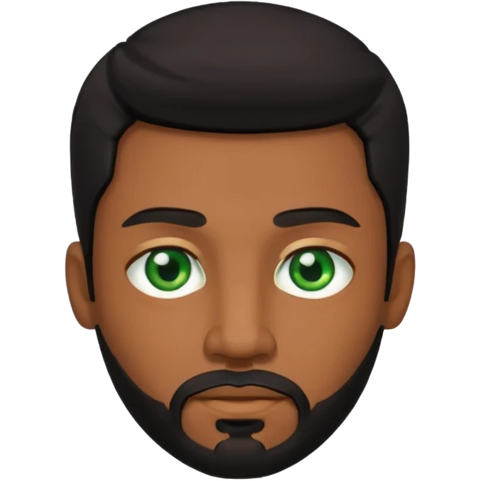 Black hair man with goatee beard has a green eyes emoji