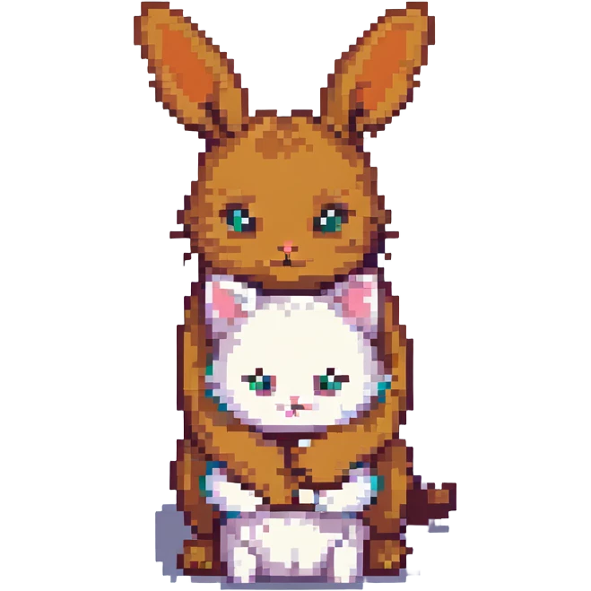 a cat and a rabbit hugging emoji