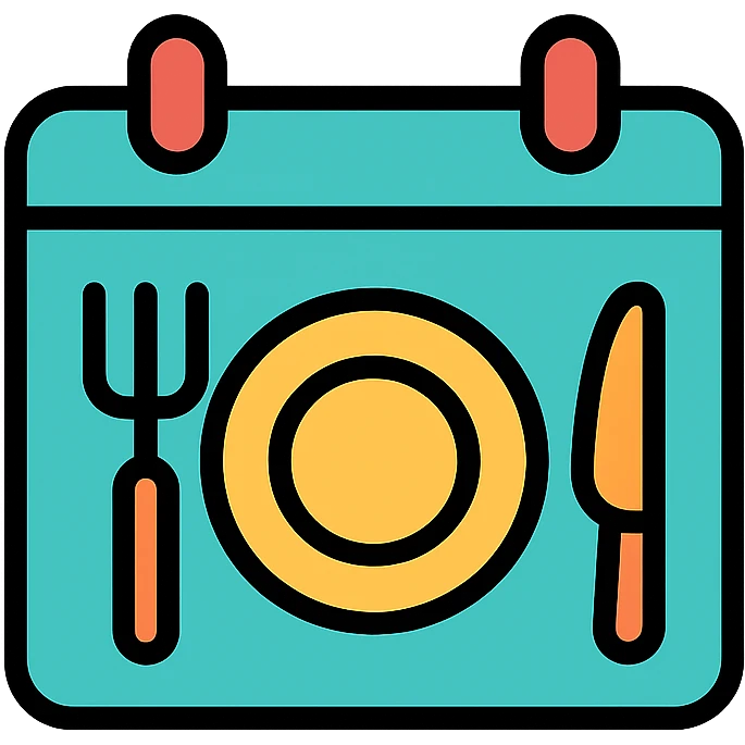 meal time icon, calendar with plate and cutlery, color outlined, modern icon style emoji