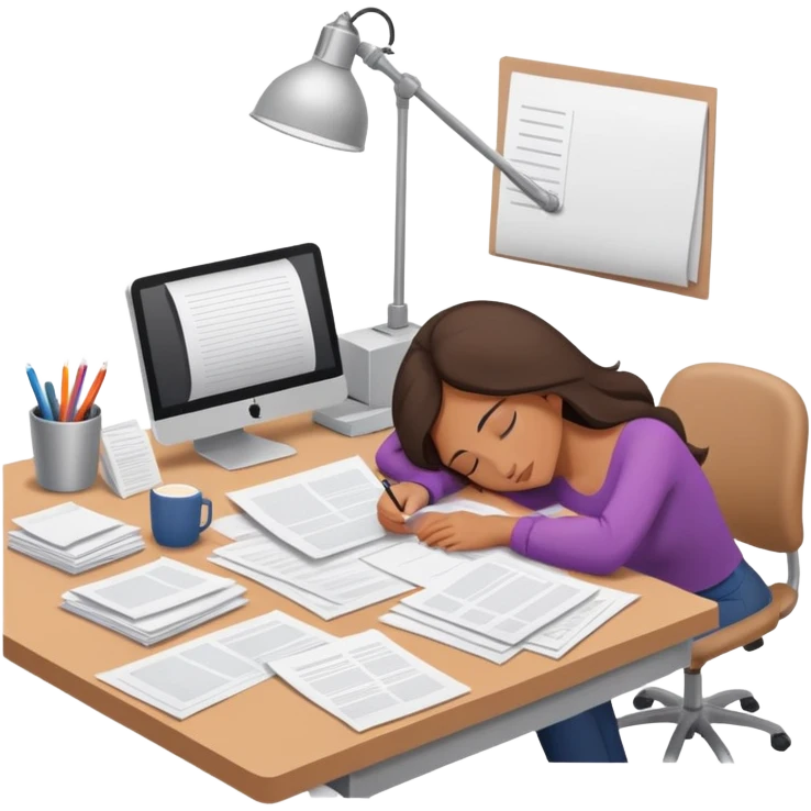Woman dozing off at bare workspace, just papers on desk emoji