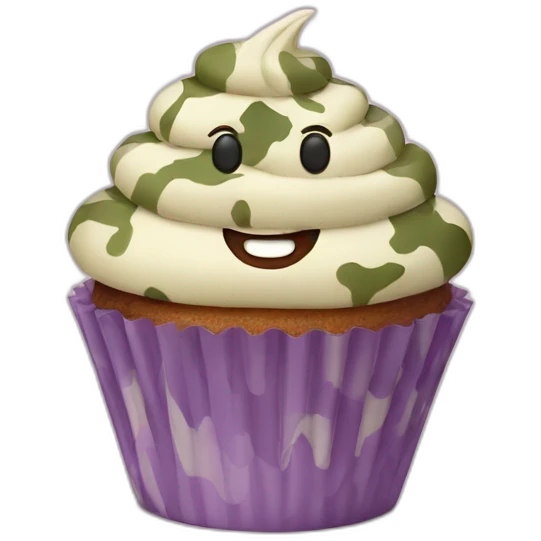 Happy cupcake with camouflage icing emoji