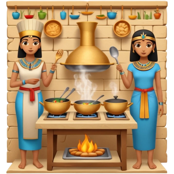 ancient Egyptian cooking scene in hieroglyphic style emoji