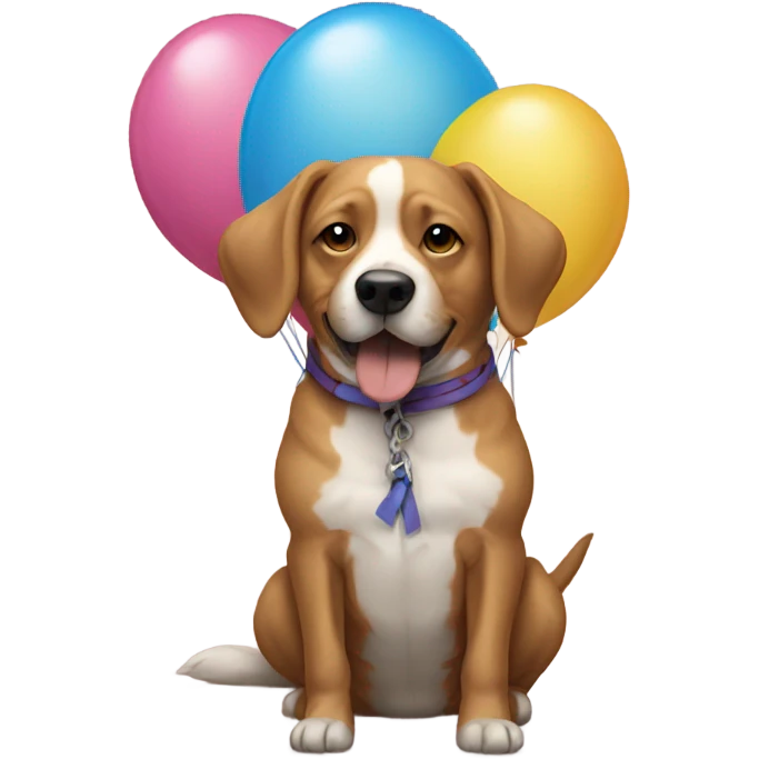 Dog tied to balloons emoji