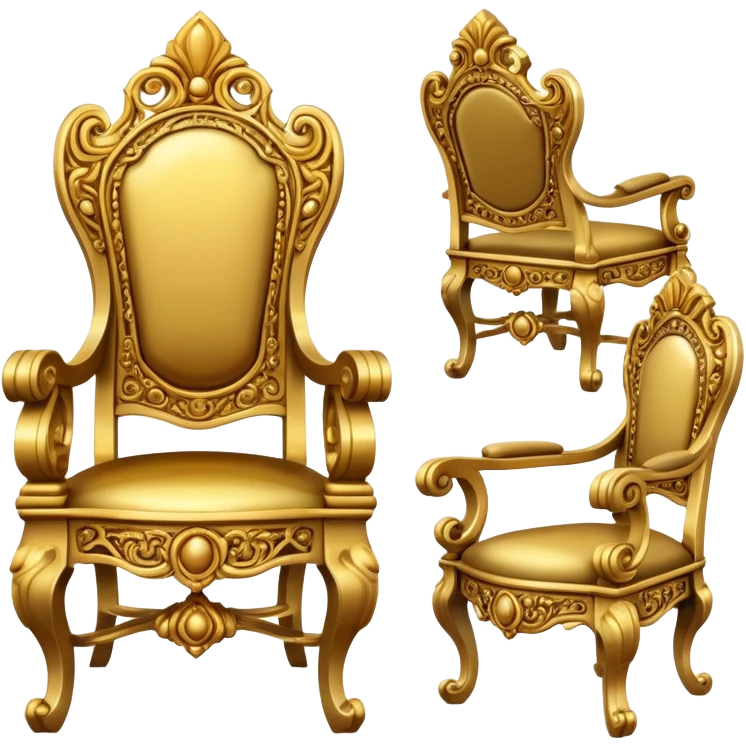 ancient gold chair, front back and side views emoji
