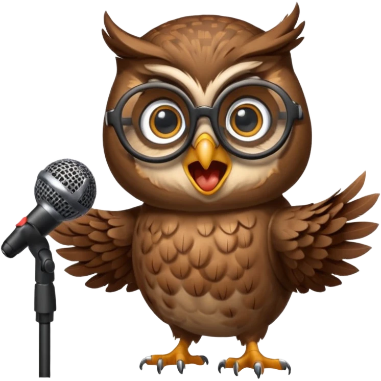 owl wearing glasses singing with microphone emoji