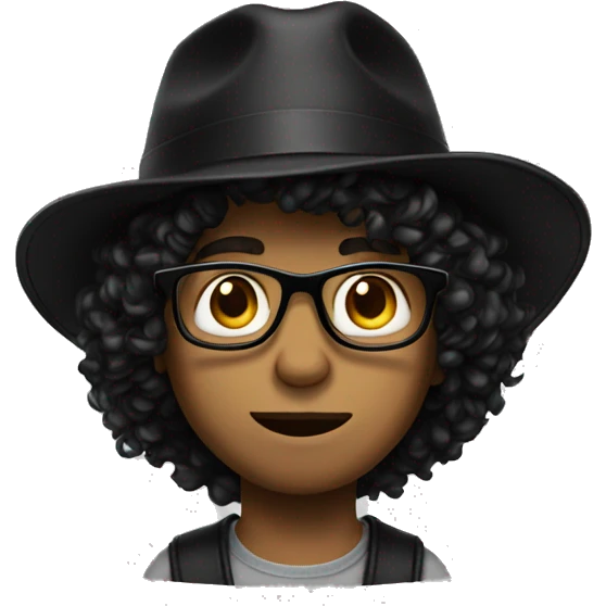 boy long curly hair black hat glasses emoji