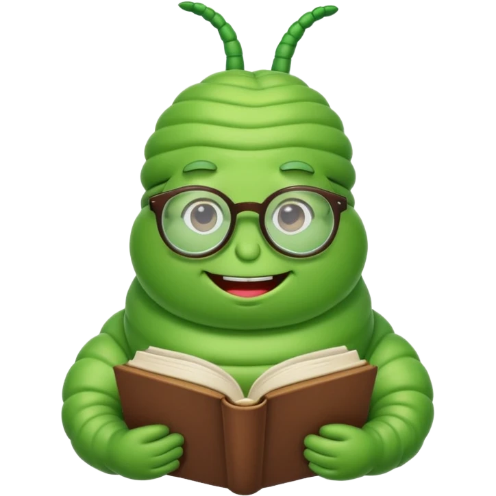 green fat Worm with glasses reading book emoji
