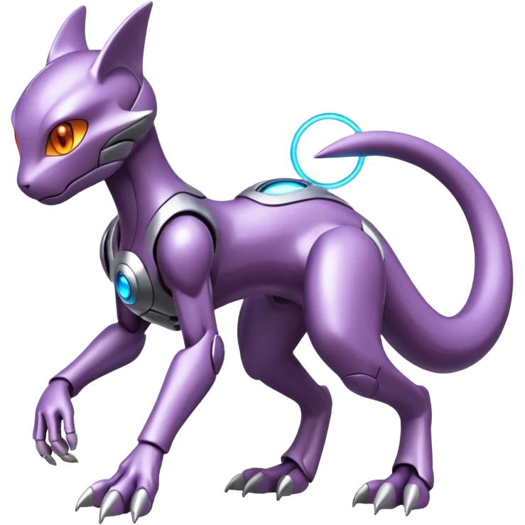 Mechanical Miraidon-Mewtwo-Fakémon-hybrid-creature (full body) with glowing eyes  emoji