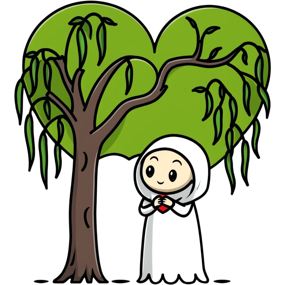 weeping willow tree hugging a heart emoji