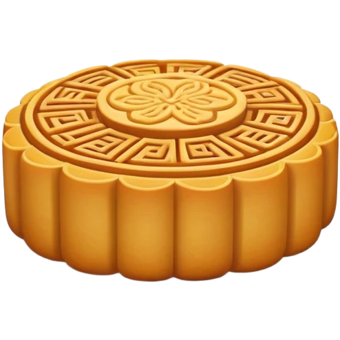 Traditional mooncake with pattern on top for Mid-Autumn Festival, simplified emoji style with bold outlines and bright colors, cartoon style Yue Bing pastry emoji