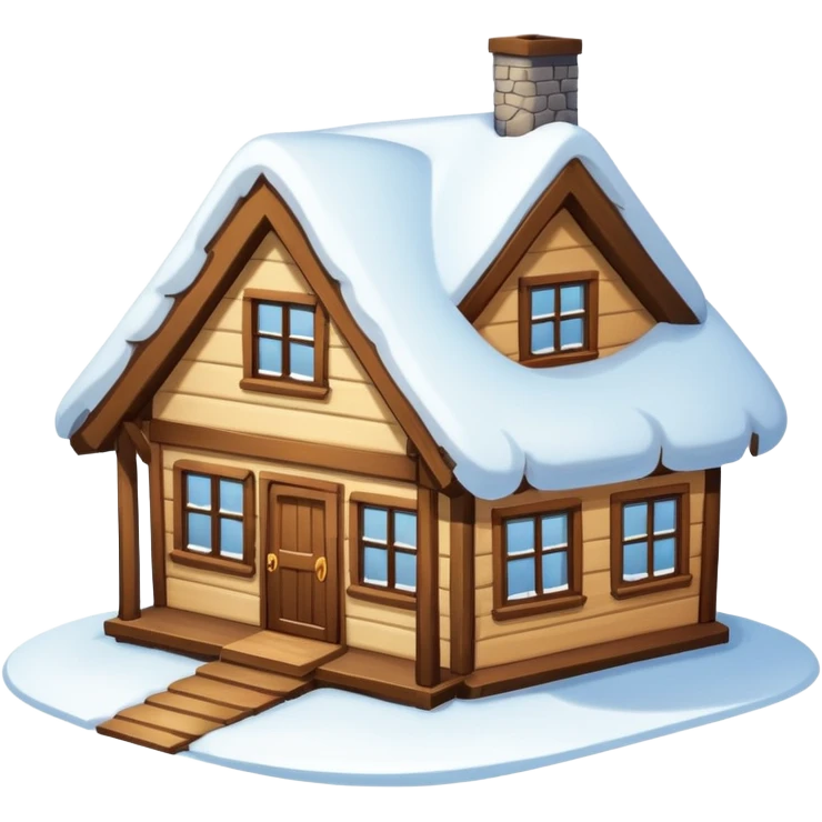 small house viewed directly from the front, with lots of snow emoji