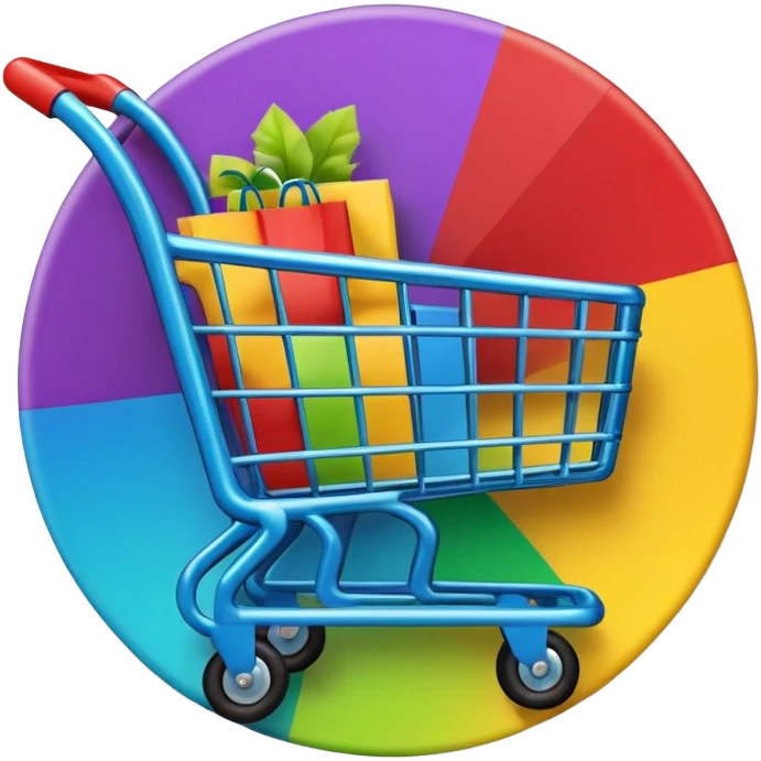 Create a round sticker with a dark black background inside the circle, dynamic edges that smoothly transition step-by-step from green to yellow to red to purple, a small shopping cart icon in the center, the title text ‘New stock soon’, where the word ‘soon’ is blinking in bright blue color.” emoji