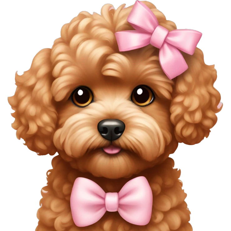 Red Maltipoo, with pastel pink bow emoji
