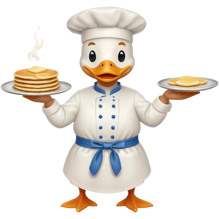 A chef duck wearing a tiny apron, flipping pancakes confidently. emoji