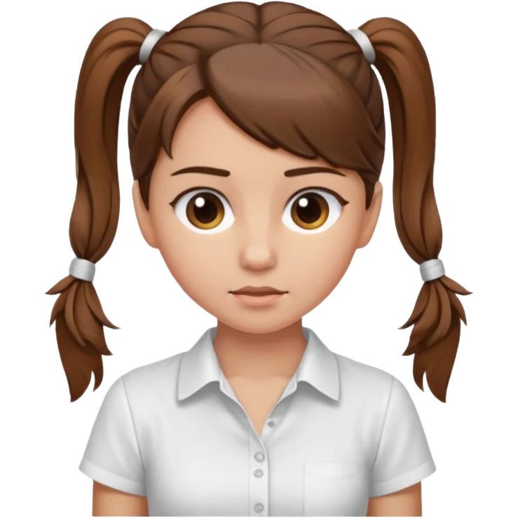 Normal skinned, tiny nosed, brown haired girl with Tying a ponytail emoji