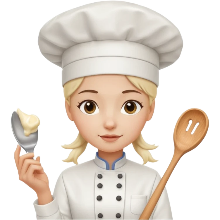 Young female baker - wearing a white chef's hat and holding a cream piping bag emoji