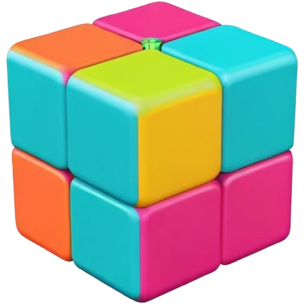 A 3x3 Rubik's Cube with vibrant tropical colors: bright turquoise, hot magenta, lime green, sunshine yellow, coral orange, vibrant aqua, minimalist iOS emoji style emoji