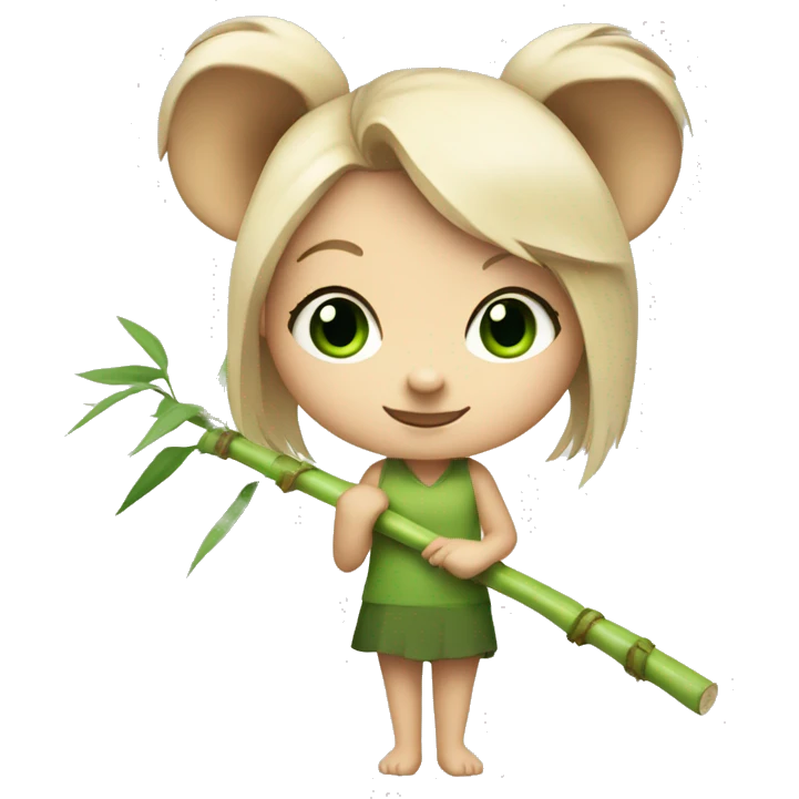 White Girl with blonde hair and green eyes and koala ears holding bamboo stick  emoji