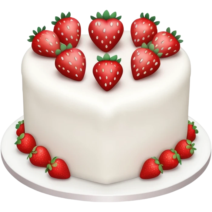white cake with strawberries and a heart-shaped cake topper emoji