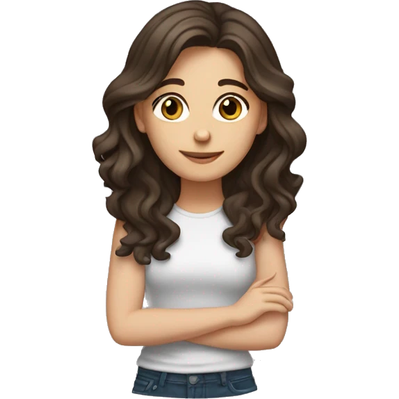 white girl with wavy dark brown hair below shoulder length brown eyes sticker emoji
