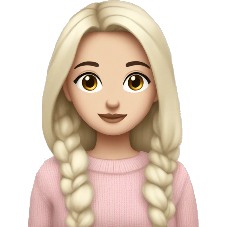 Pretty darkbrown eyed white girl with black hair light pink sweater cozy emoji