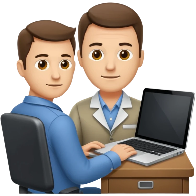 Mach mir einen Trader der in einem Schreibtischstuhl sitzt mit einem Laptop. vor sich am tisch emoji
